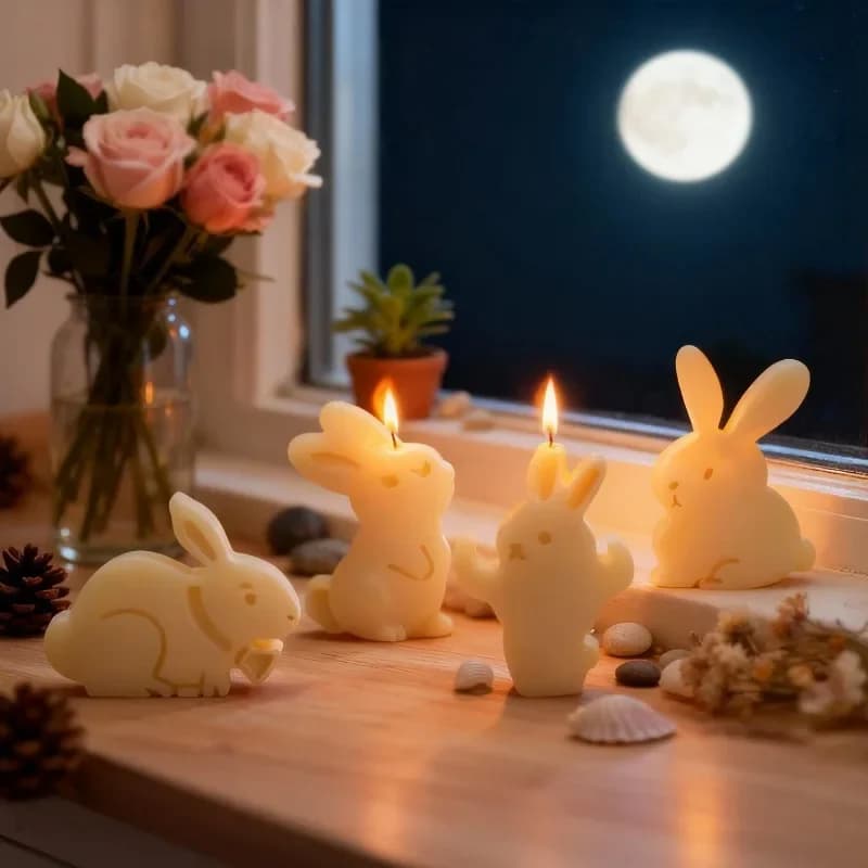 Stampo in Silicone per Candele a Forma di Coniglio Multi-stile, Stampo 3D per Gesso, Sapone e Resina, Strumento per Creazioni Artigianali a Tema Pasquale