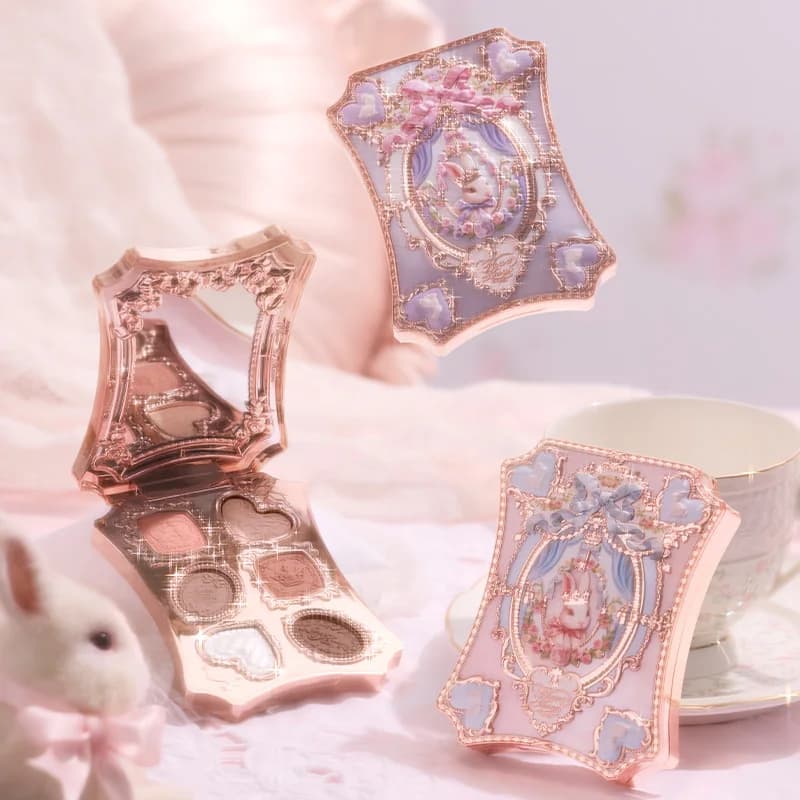 Collezione di ombretti Flower Knows Makeup Bunny Garden, palette di 6 colori a lunga durata, nude naturali, impermeabili.