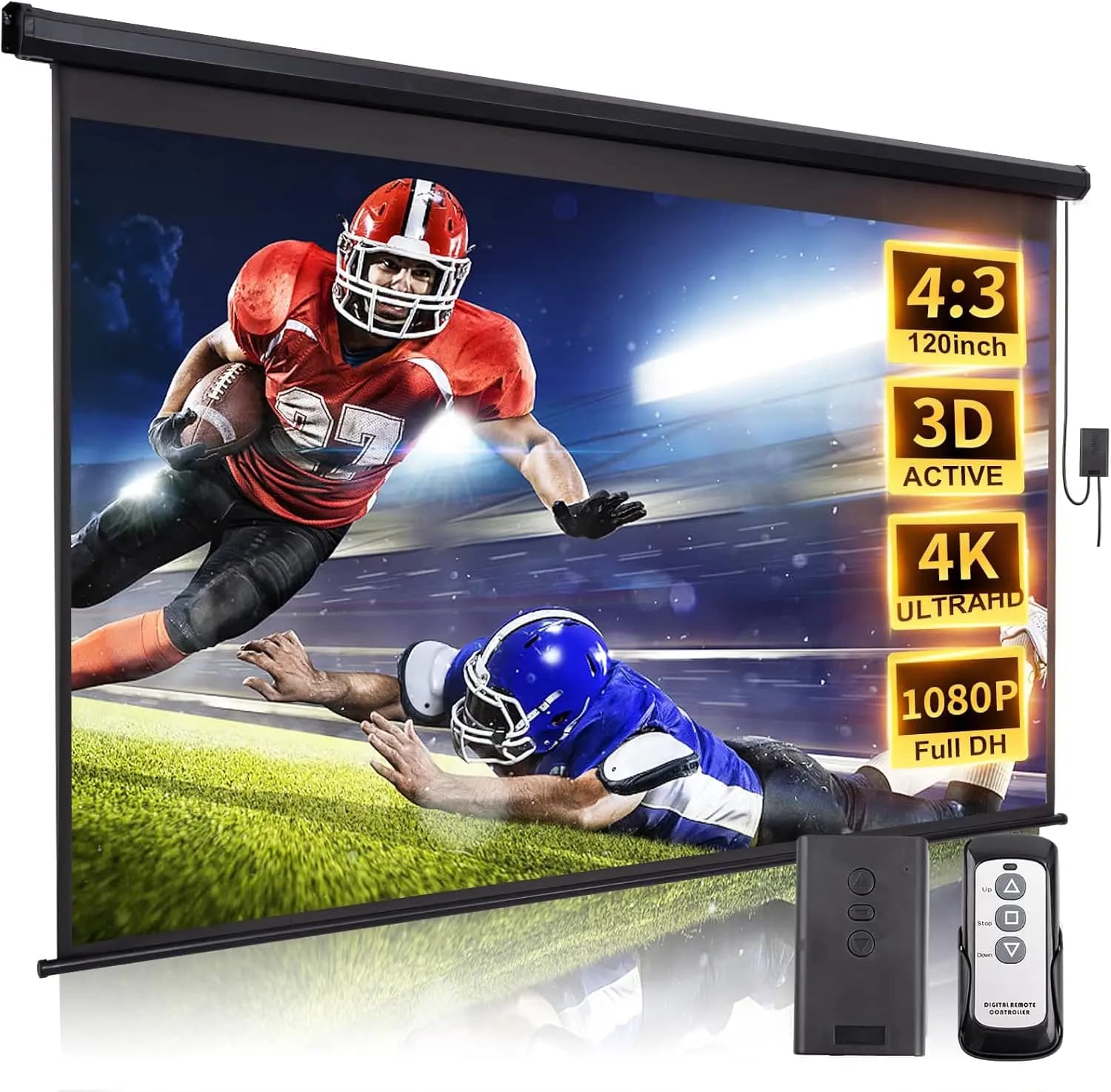 Schermo per Proiettore Motorizzato 120 Pollici 4:3 HD con Telecomando per Home Theater