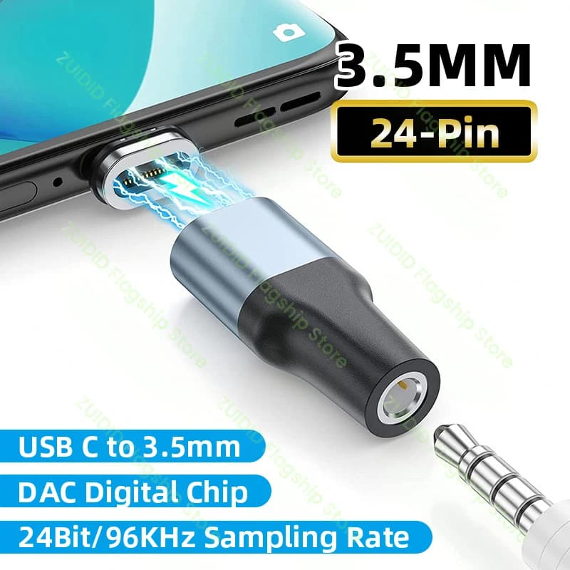 Adattatore magnetico per auricolari USB tipo C a 3,5 mm Tipo C DAC Convertitore Aux jack audio digitale HiFi da 3,5 mm per Xiaomi Redmi Samsung