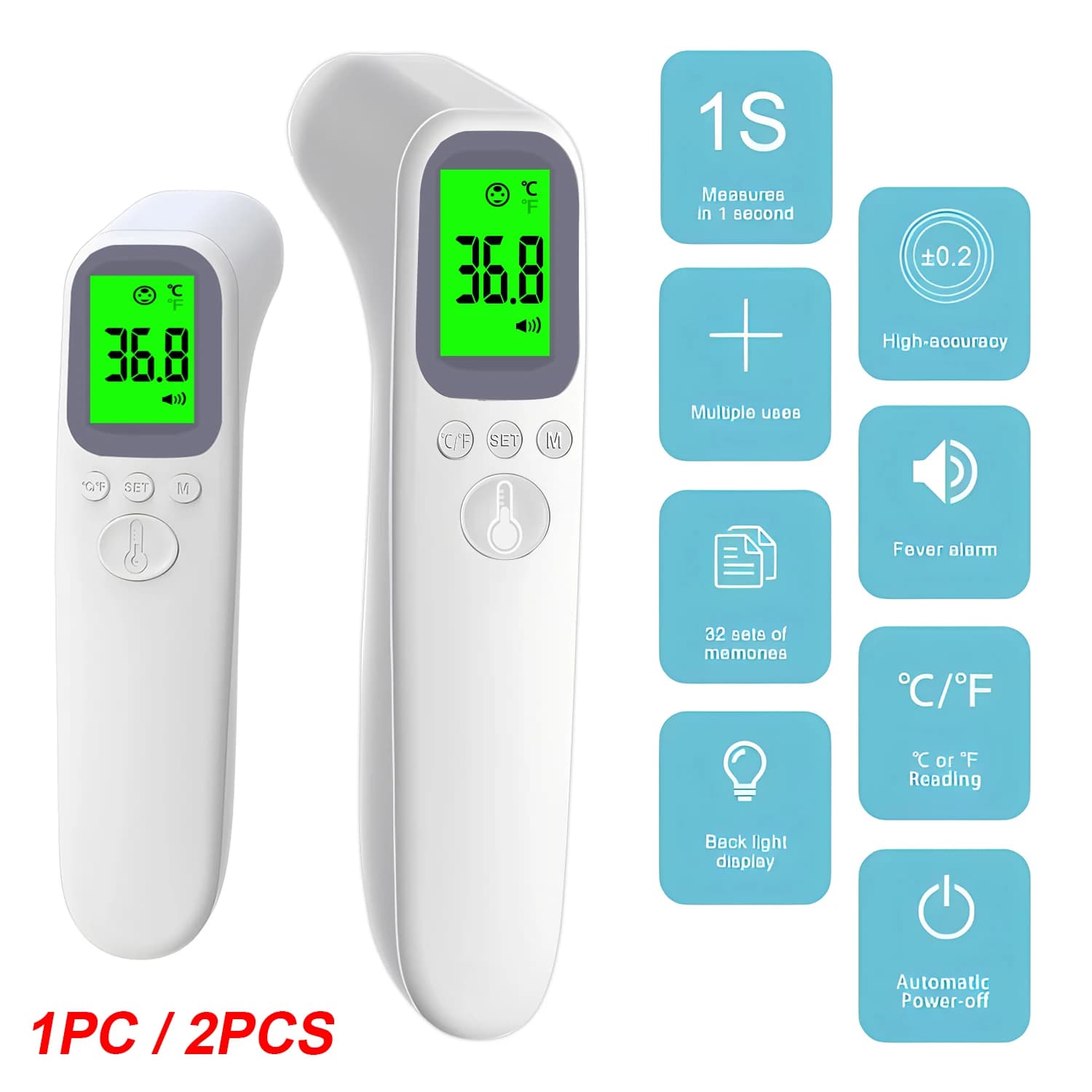 1PC 2PCS, contactless thermometer for body temperature, thermometer for infant and adult fever, domestic and medical use.