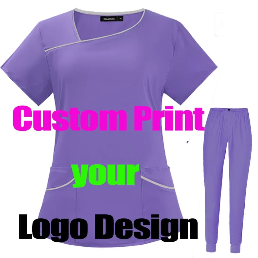 Stampa personalizzata Logo Pet Scrubs uniforme Grooming set sottili Mujer Beauty Spa abiti da lavoro abiti medici estivi scrub top pantaloni