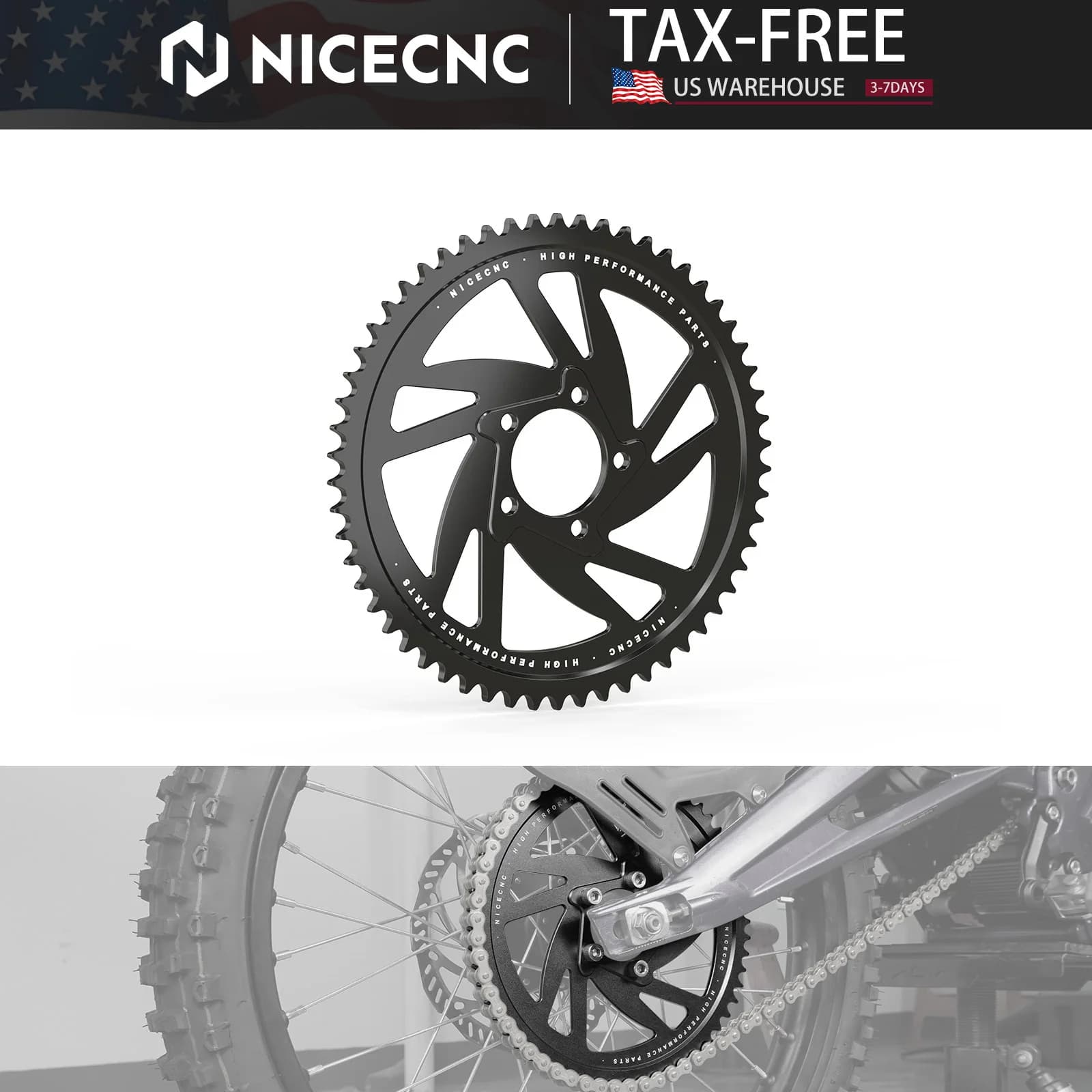 NICECNC 58T Aluminium Rear for Surron Light Bee X, SUR-RON Light Bee S L1E, Segway X160 X260 Cross Electric Motorcycle