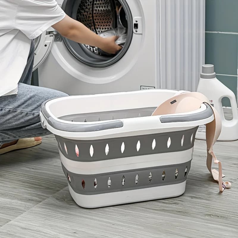 Collapsible Plastic Laundry Basket with Handles, Foldable Large-Laundry Hamper, Pop Up Storage Organizer, Space Saving Hamper