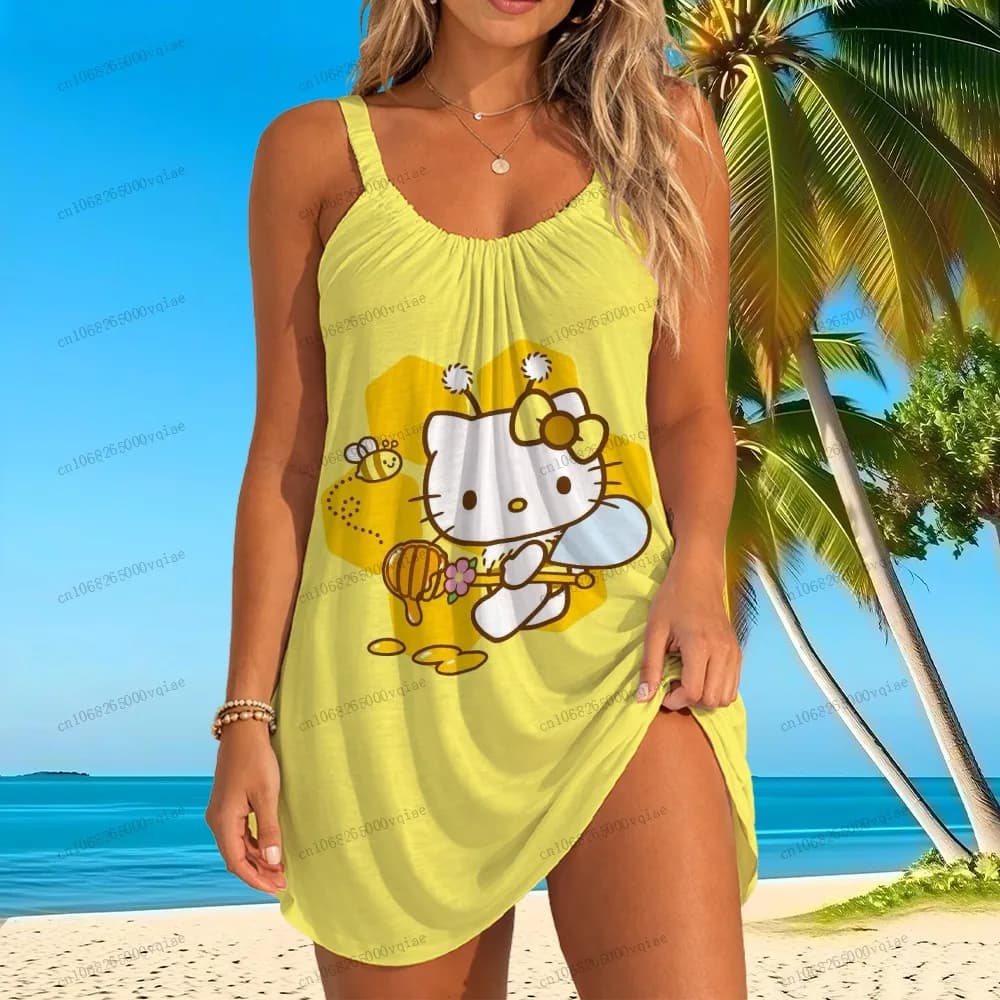 Sanrio Hello Kitty Abito da Spiaggia con Spalline per Donna, Vestito Sexy Femminile, Nuovi Abiti 2026, Abito Slip per Donna, Abbigliamento Adorabile
