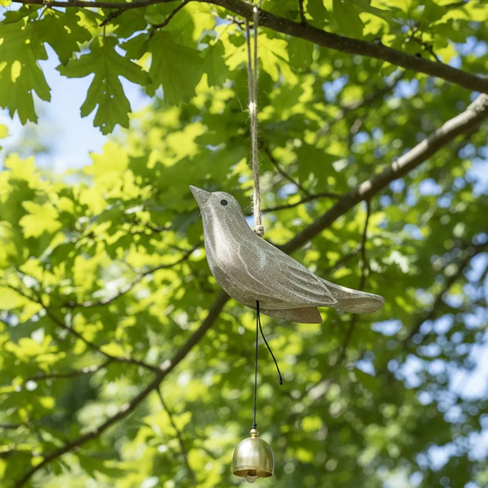 Bird Shaped Gray Wind Chime Iron Wind Bell Easy Care Hanging Decor for Balcony Patio Garden Yard Outdoor