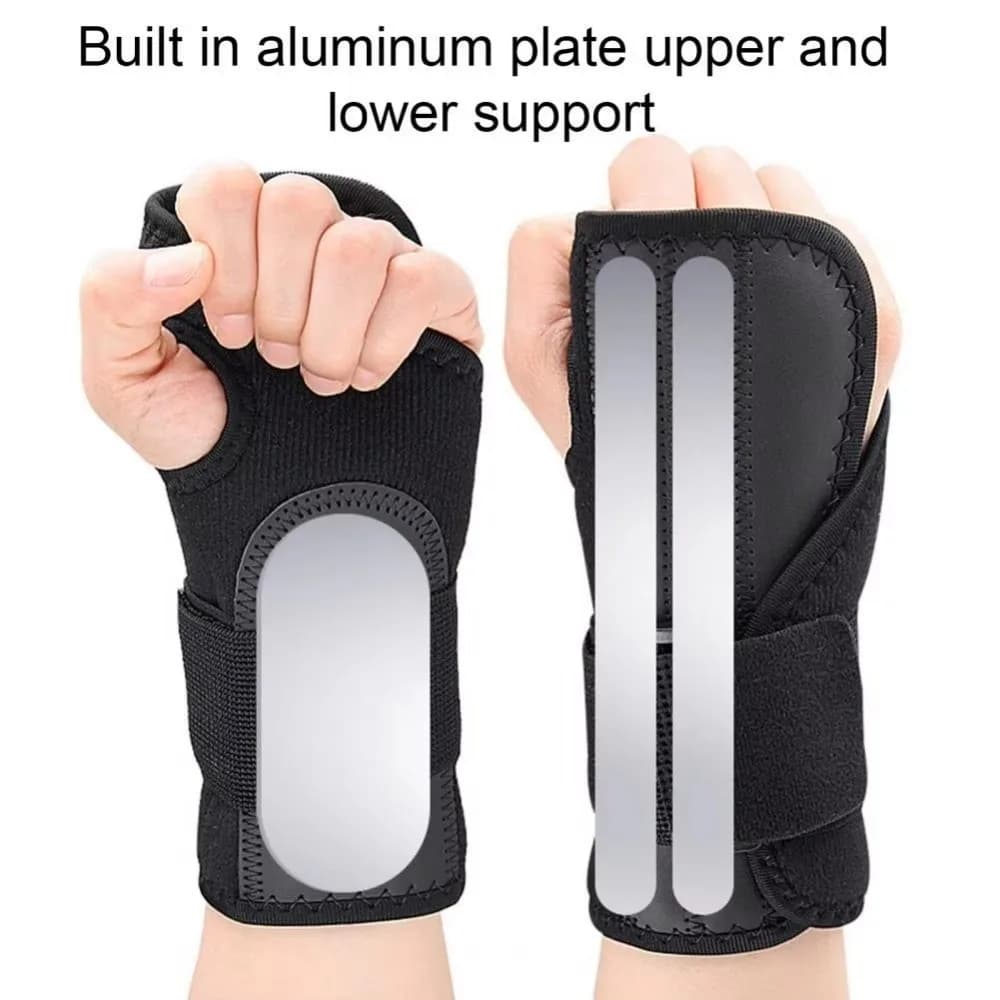 Nuovo tutore da polso nero Supporto per polso a compressione morbida Piastra in alluminio Stabilizzatore stecca regolabile Fissaggio sicuro