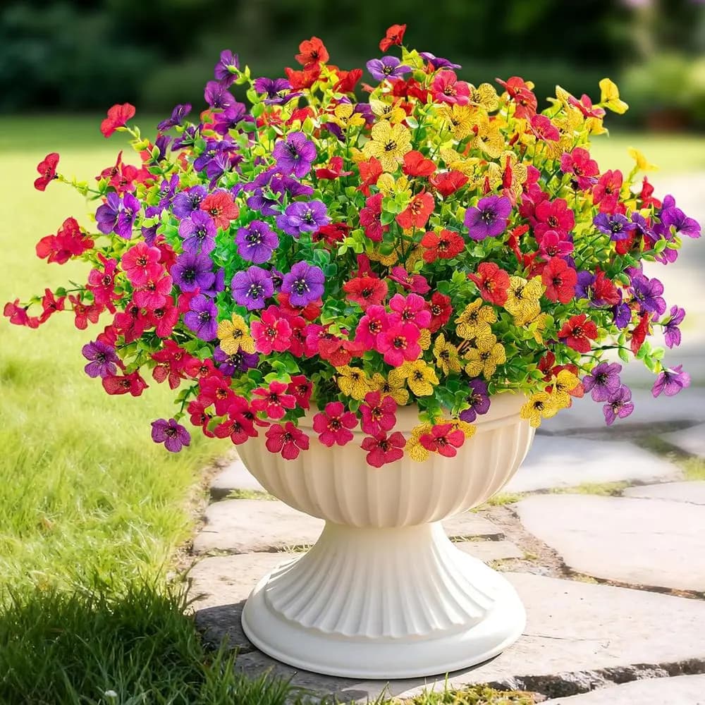 16 Artificial Fake Flowers Plants Outdoor Spring Summer Decor, Silk Daisy UV Resistant Outdoor Planters for Porch Patio Yard Gar