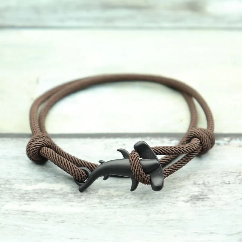 Noter Bracciale da uomo alla moda fatto a mano regolabile con animali marini Bracciale con squalo Bracciale con cordino a doppio strato Surf Braslet Beach Joias