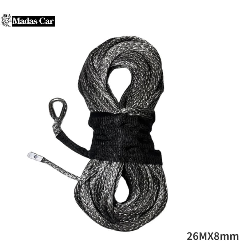 13500lbs Accessori per auto da esterno Camion Barca Sostituzione di emergenza Corda per verricello sintetica 26mx8mm Cavo a 12 fili ATV UTV