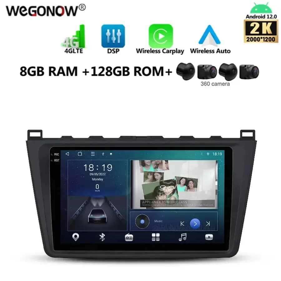 2K 2000*1200 360 Macchina Fotografica Carplay Auto 8G + 128G Android 13.0 Lettore DVD Per Auto GPS mappa WIFI Bluetooth RDS Radio Per Mazda 6 2007-2012