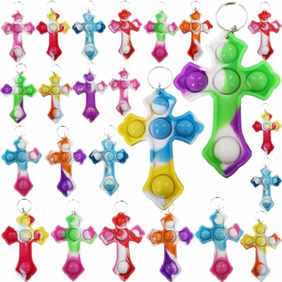100 Confezioni Mini Zainetti Giocattoli Pop Fidget Bubble, Premi per Studenti a Tema Religioso (Croce) per la Classe, Gadget per Feste di Compleanno, Cristiani