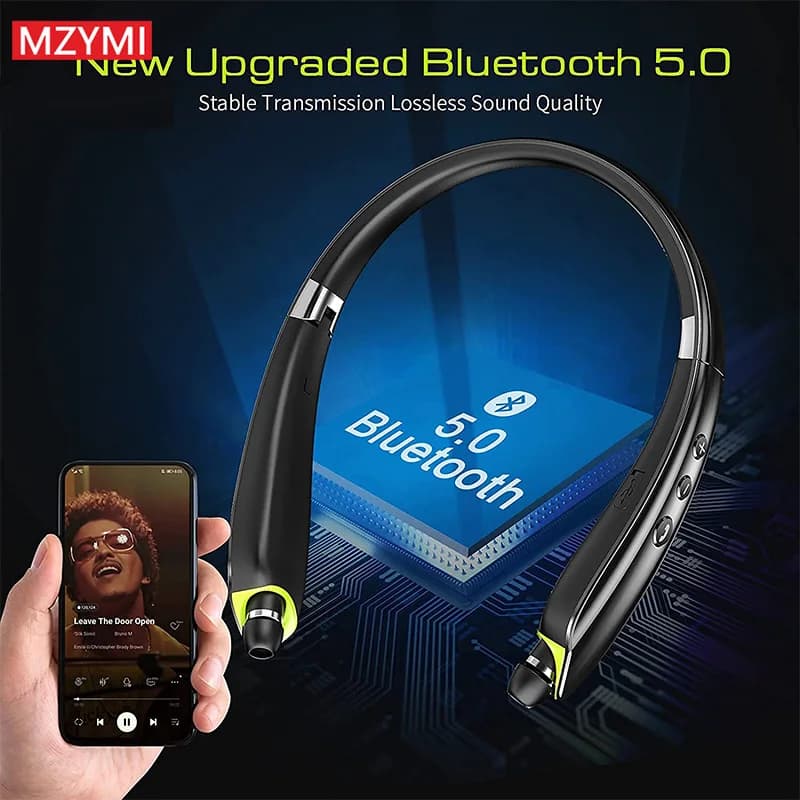MZYMI Auricolari Bluetooth Pieghevoli Leggeri Retrattili con Cancellazione del Rumore Stereo Wireless a Collare
