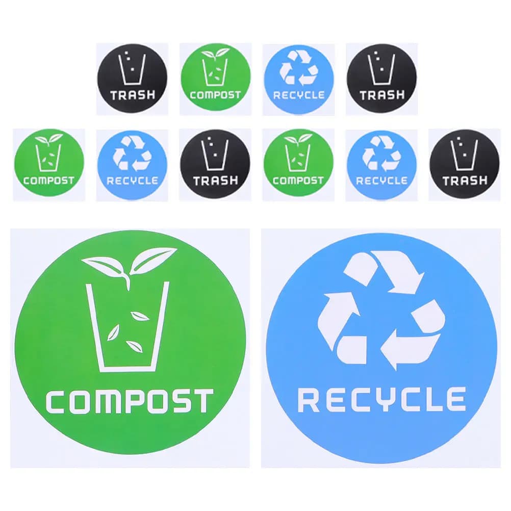 12Pcs Garbage Classification Stickers Recycle Bin Label Stickers High Viscosity for Indoor Outdoor Use