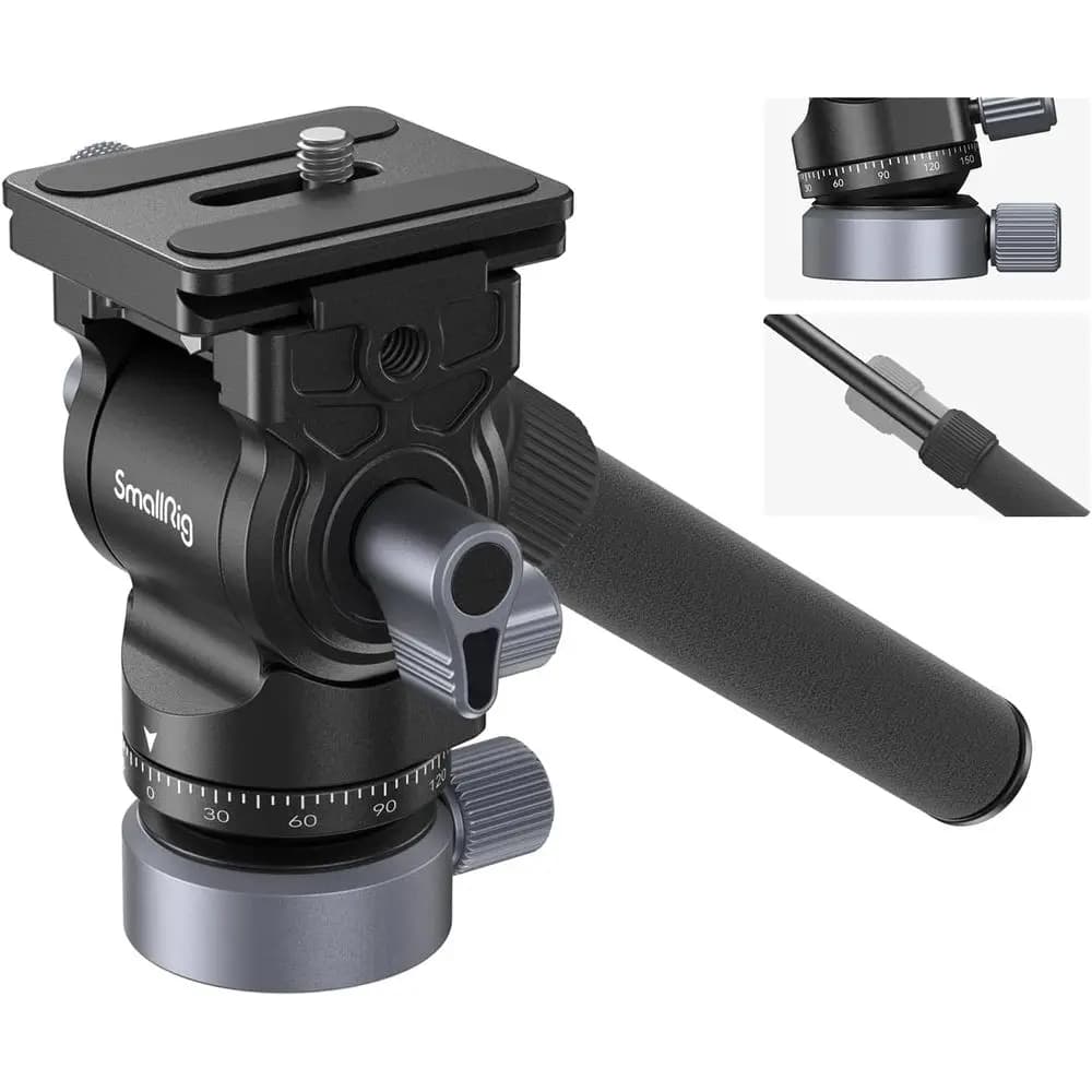 Treppiede con impugnatura regolabile per fotocamere DSLR e compatte, supporta fino a 4 kg, con testa fluida panoramica e piastra a sgancio rapido