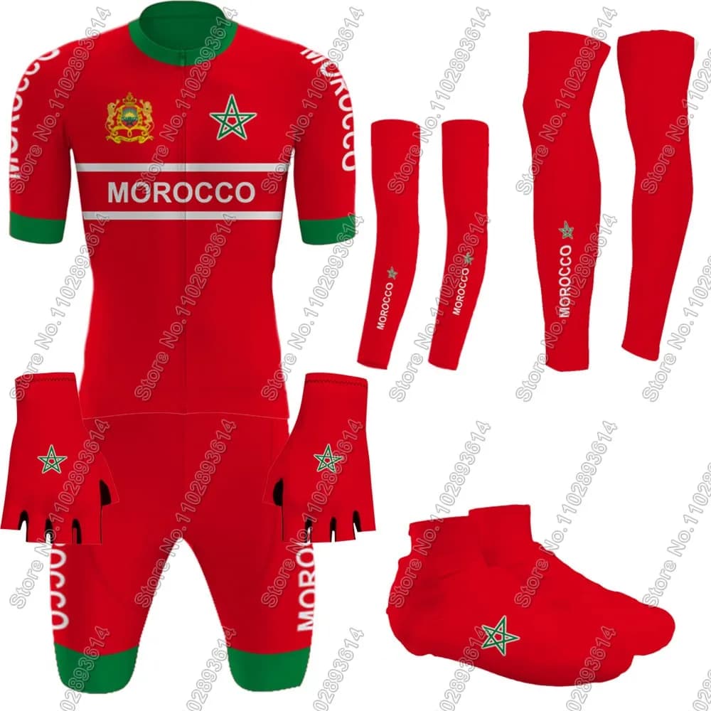 Cycling jersey Morocco 2024 Set red short sleeve warmer summer clothing road bike shirts suit shorts with MTB Maillot straps