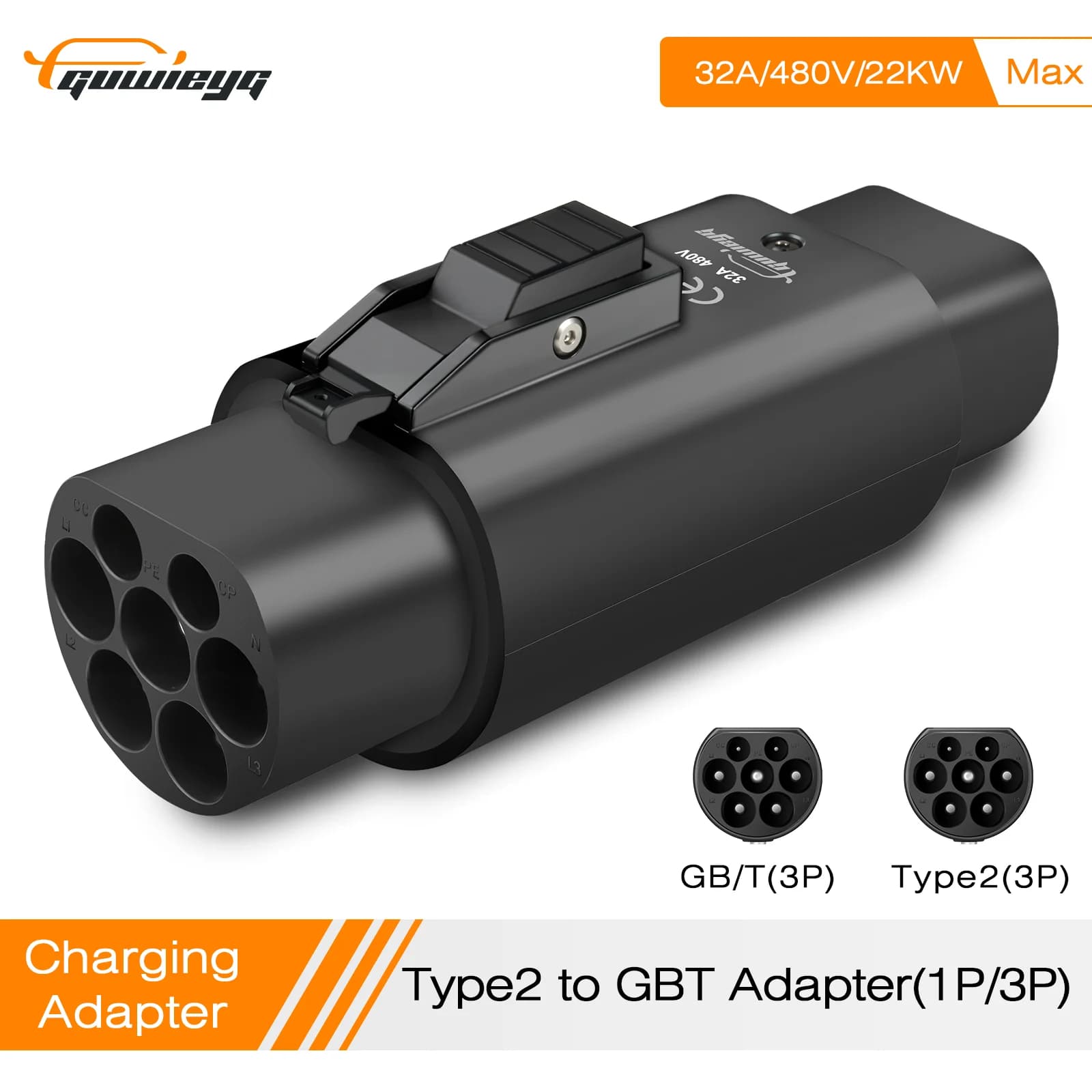 Adattatore EV GUWIEYG da Tipo 2 a GBT, Convertitore 32A Monofase/Trifase, da Ricarica Tipo 2 a Caricatore EVSE GB/T per Auto Elettriche