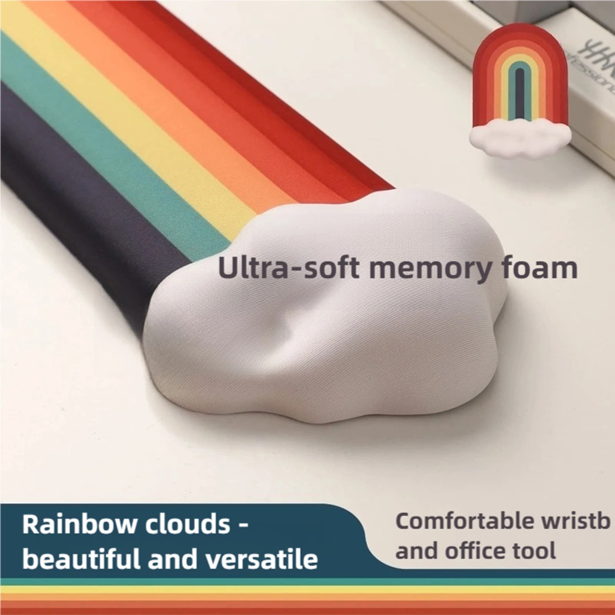 Tappetino per Mouse con Poggiapolsi in Silicone a Forma di Nuvola e Arcobaleno, Grande Tappetino da Scrivania Antiscivolo Ergonomico per Ufficio, Casa e Gaming