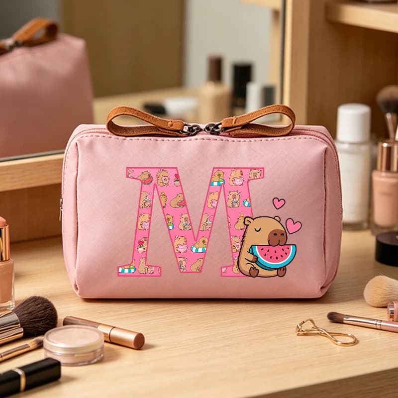 Capibara Good-looking Makeup Pouch for Women Anime Cartoon Letter Printed Cosmetic Bag Students Portable Fashion Washing Bags