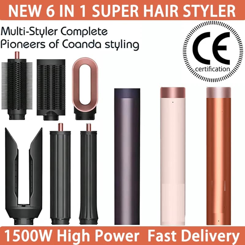 NUOVO Styler per Capelli 6-in-1 Multifunzione, Ferro Arricciacapelli Professionale, Spazzola ad Aria Calda, Asciugacapelli, Ideale per lo Styling Quotidiano