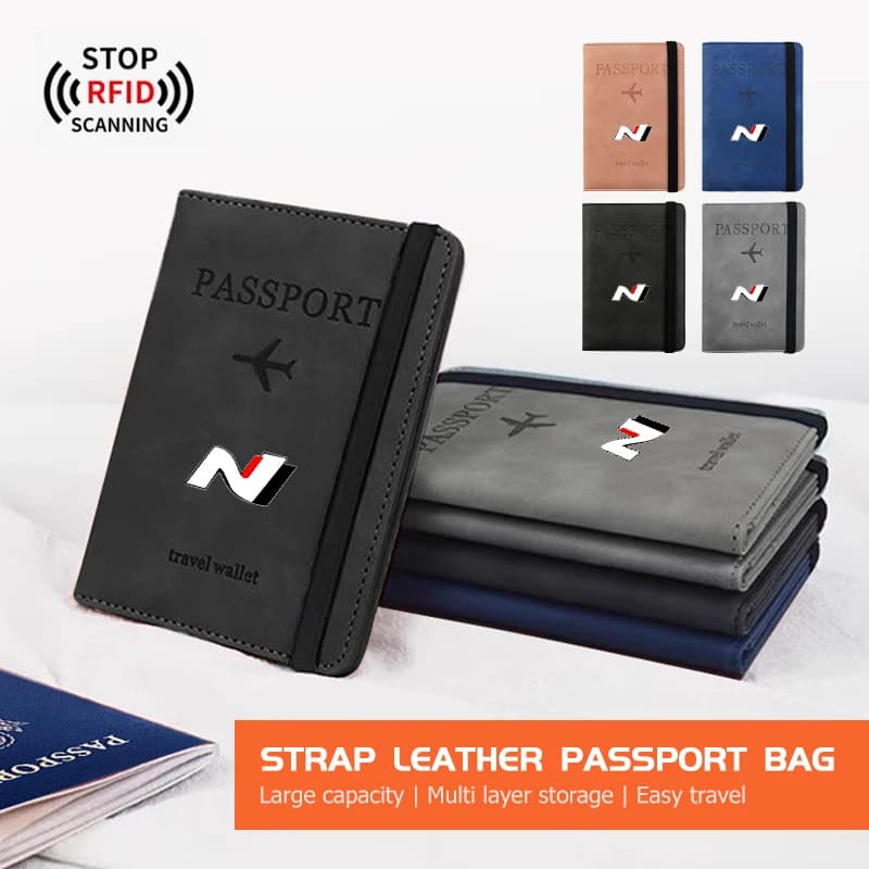 Car Strap Passport Bag RFID Travel Wallet Card Ticket Holder For Hyundai N Line Tuscon NX4 I20 I30 I10 Sonata Elantra