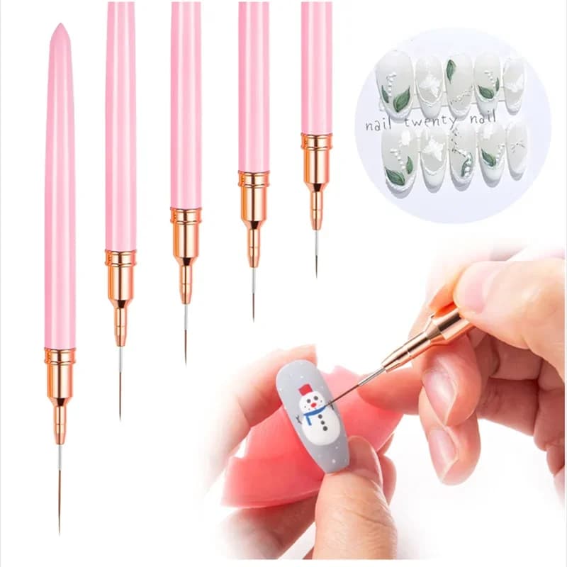 Set of 5 Nail Art Brushes, Long Line Brushes, UV Gel Brushes, Nail Decoration Brushes with Plastic Handle, Nail Design Brushes