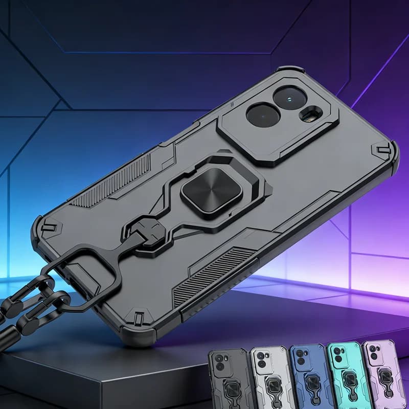 Custodia per Xiaomi POCO M7 con Supporto, Protezione Antiurto in TPU PC, Anello Magnetico e Cover Armor per POCO M7 4G