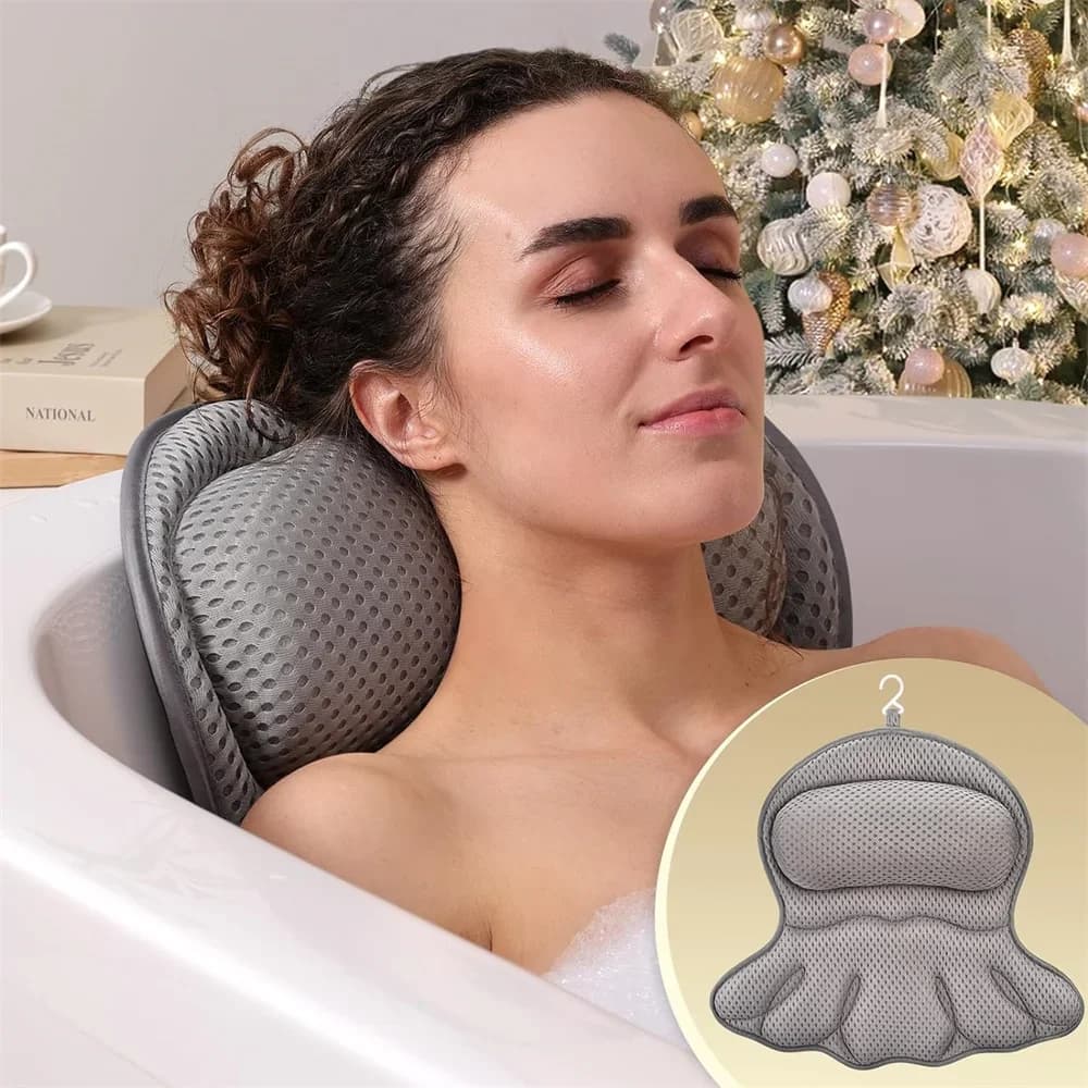 Cuscino da bagno Cuscino da vasca Tessuto a rete 4D e ventose antiscivolo per supporto collo e schiena con forti ventose Cuscino da bagno spa