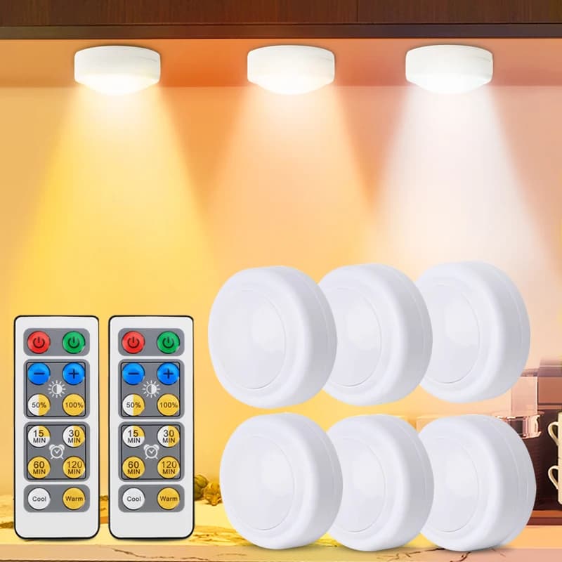 Lampada da notte per armadio dimmerabile a 3 colori con batteria wireless, luci a LED, telecomando, per vetrina da cucina, camera da letto