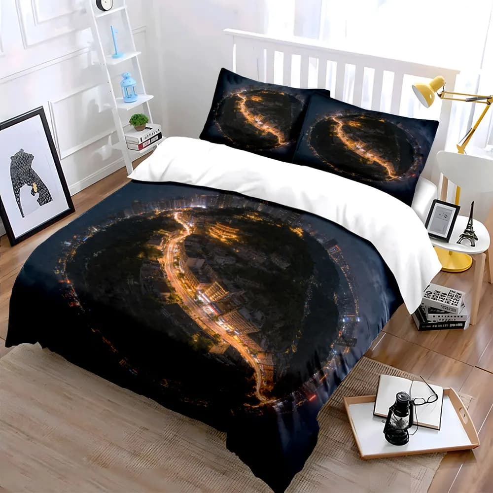 Set decorativo Urban Nightscape, set di biancheria da letto morbido e confortevole, include 1 copripiumino e 2 federe, regalo
