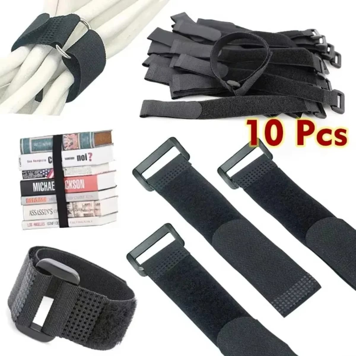 Straps Black Width 20mm Nylon Zip Ties Reusable Self-adhesive Hook and Loop Cinch Straps Adjustable Fastener Cable Straps