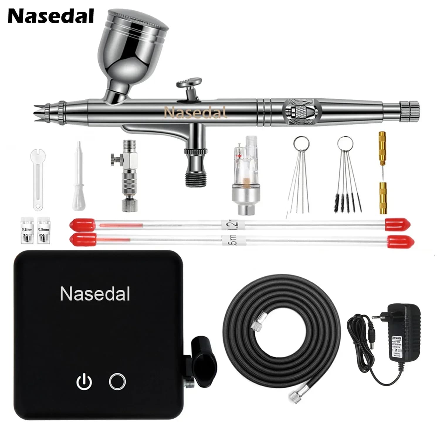 Nasedal Auto-Stop funzione compressore aerografo 7cc 0.3mm pistola a spruzzo aerografo a doppia azione per modello Cake Painting Nail Art