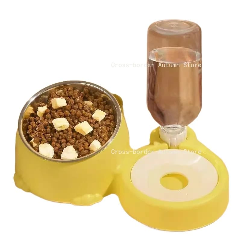 Elevated Ceramic Double Pet Bowl Anti-Spill Stainless Steel Feeder Neck Protection Cat Food Water Bowl Dual Use Pet Feeding Dish