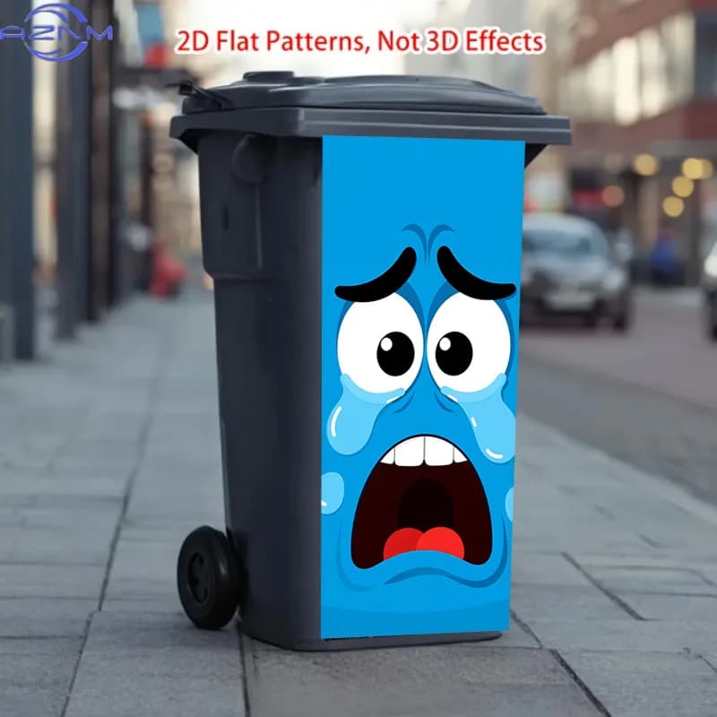 One Trash Can Sticker Measuring 37*82cm / 14.57*32.28 Inches, Featuring a Large Crying Face Sticker Design. This Matte Surface