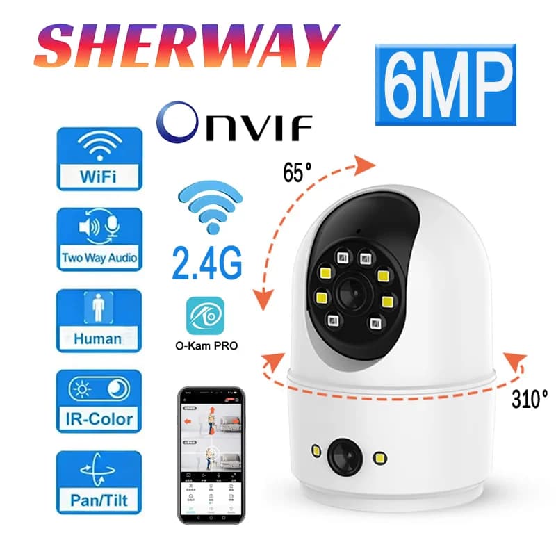 6MP WIFI Smart Security Camera Dual Screens Baby Monitor Digital Zoom PTZ IP Cam Surveillance Home Security Camera O-Kam PRO