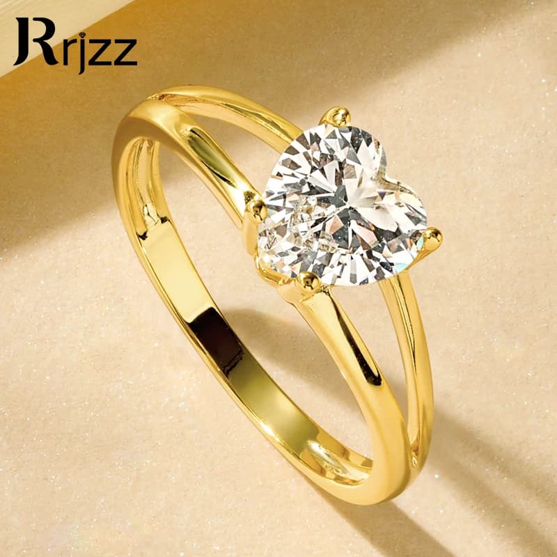 Rrjzz 7x7mm Cuore CZ Anello solitario con diamante simulato Colore oro argento Donna Proposta Anelli di fidanzamento per gioielli da sposa