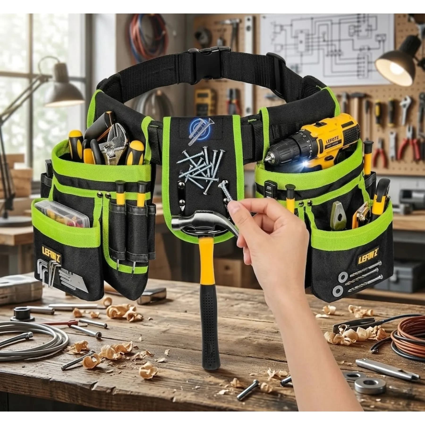 Cintura Porta Attrezzi Magnetica a 27 Tasche con Sacchetto Staccabile per Elettricisti e Carpentieri, Regalo per Uomini