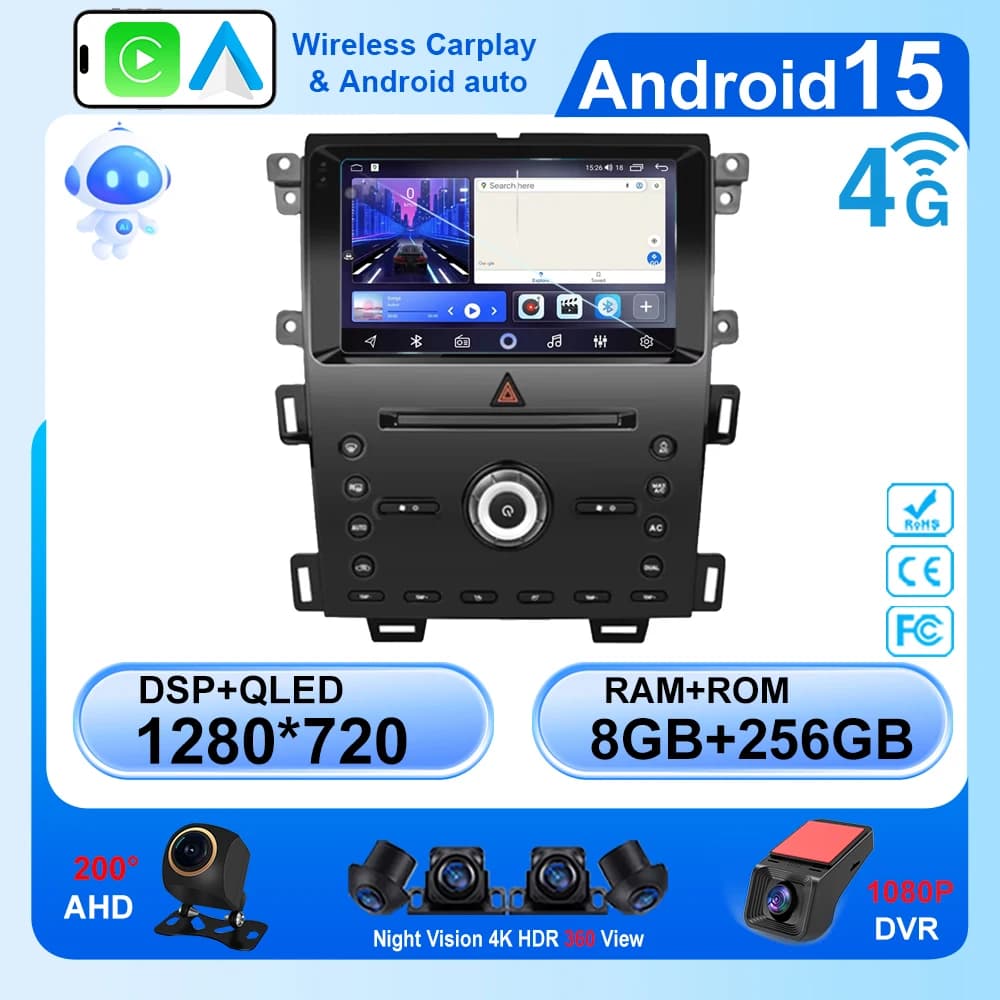 Dvd per Auto per Ford Edge 2011 2012 2014 2015 Auto Android 14 Wifi Radio Stereo lettore multimediale navigazione GPS Wireless Carplay
