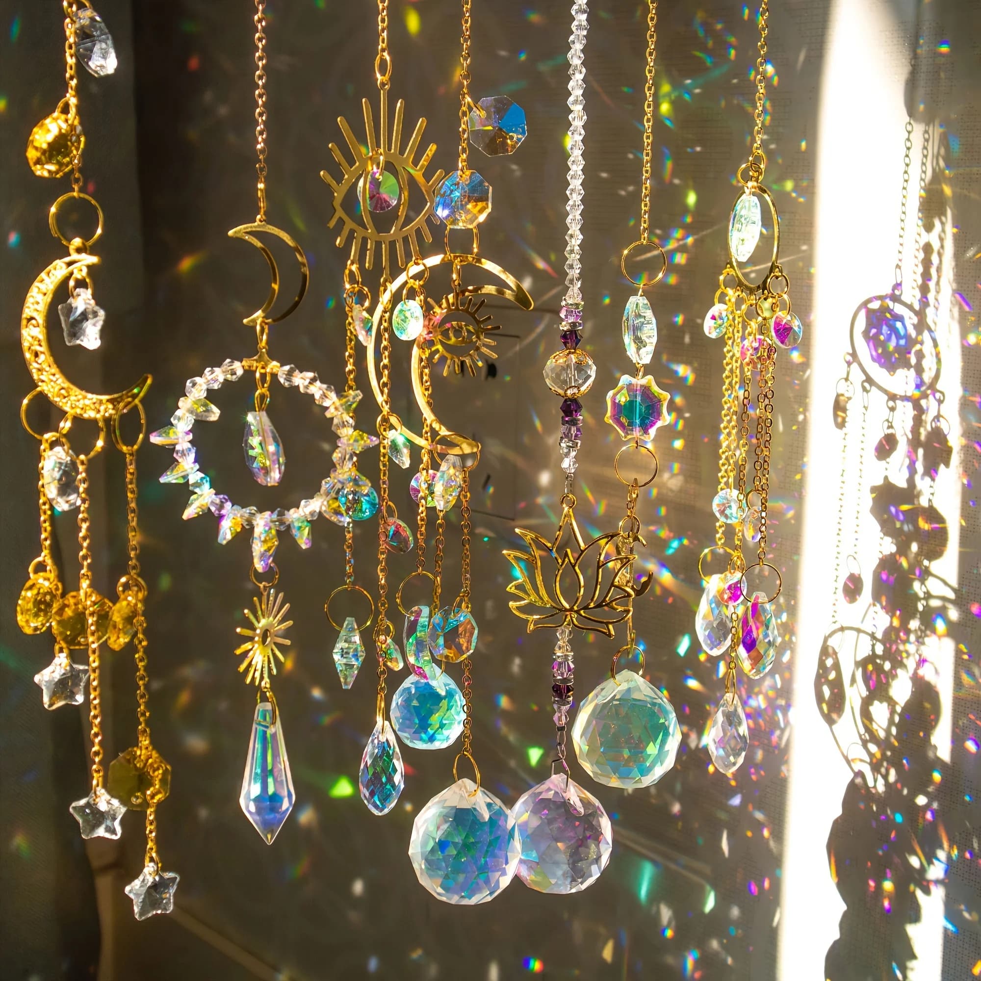 7 pcs Crystal Suncatcher for Window Hanging Sun Catchers with Crystal Prisms Decor for Indoor Outdoor Home Party Wedding Decor H