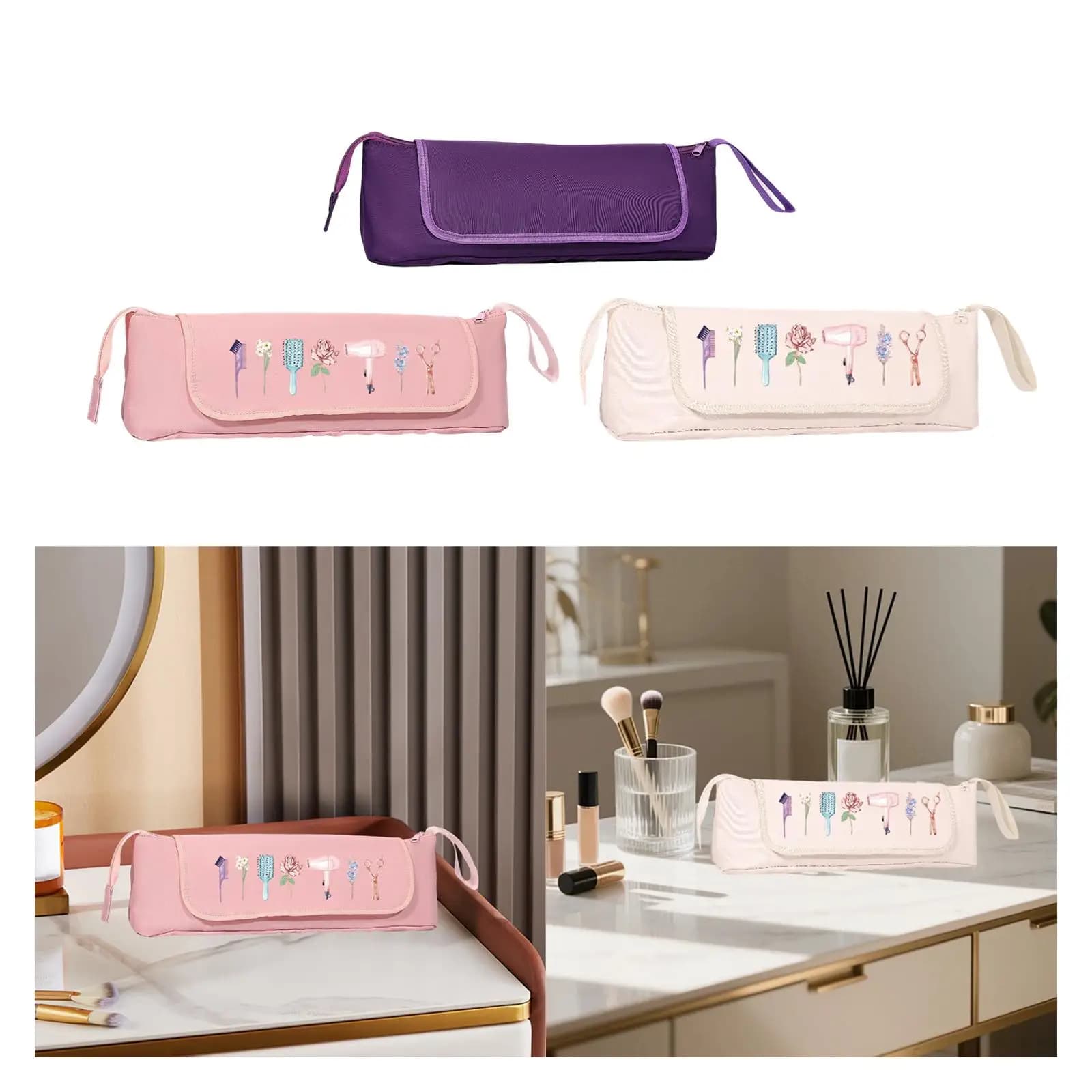 Borsa da Viaggio per Strumenti per Capelli con Tappetino Riscaldante, Custodia Portatile per Piastra, Organizzatore per Accessori per Capelli per Donne e Ragazze