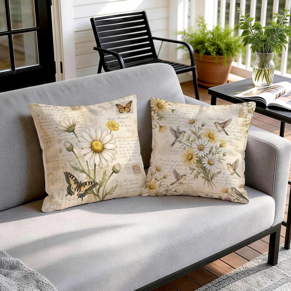 1pcs/4pcs Retro Daisy Butterfly Cushions Pillowcase Polyester Cushion Cover Throw Pillow Pillowcover Home Car Sofa Decor