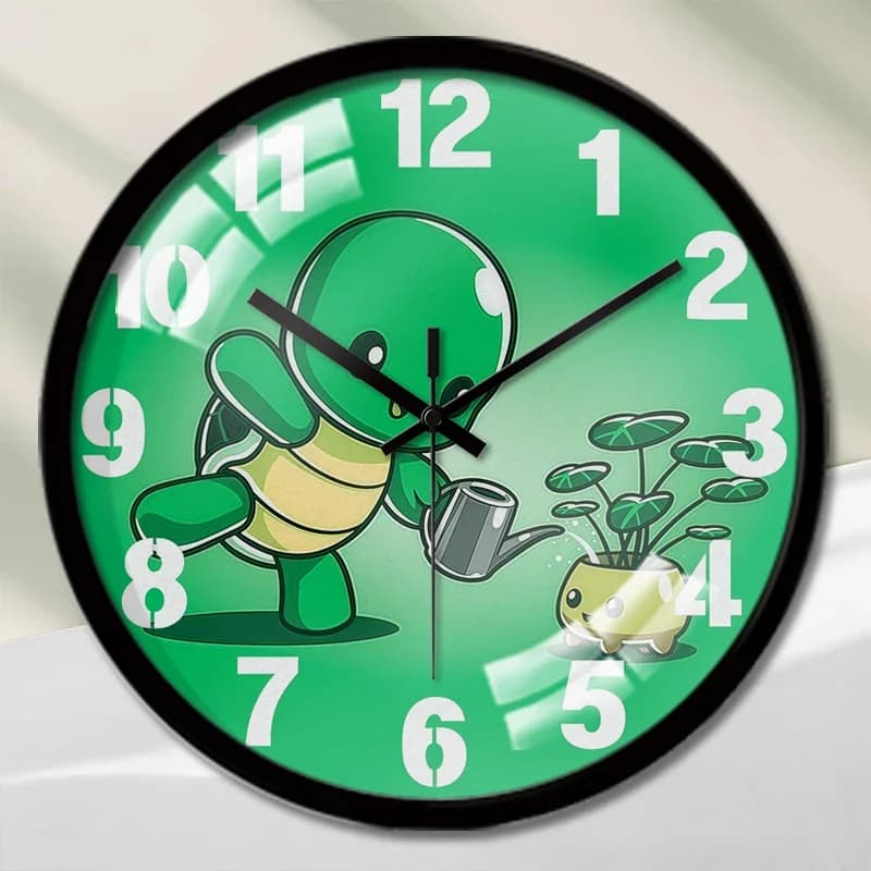 Orologio da parete silenzioso rotondo con disegno di tartaruga che bevi acqua, adatto per soggiorno, scuola, studio, camera da letto, regali per bambini