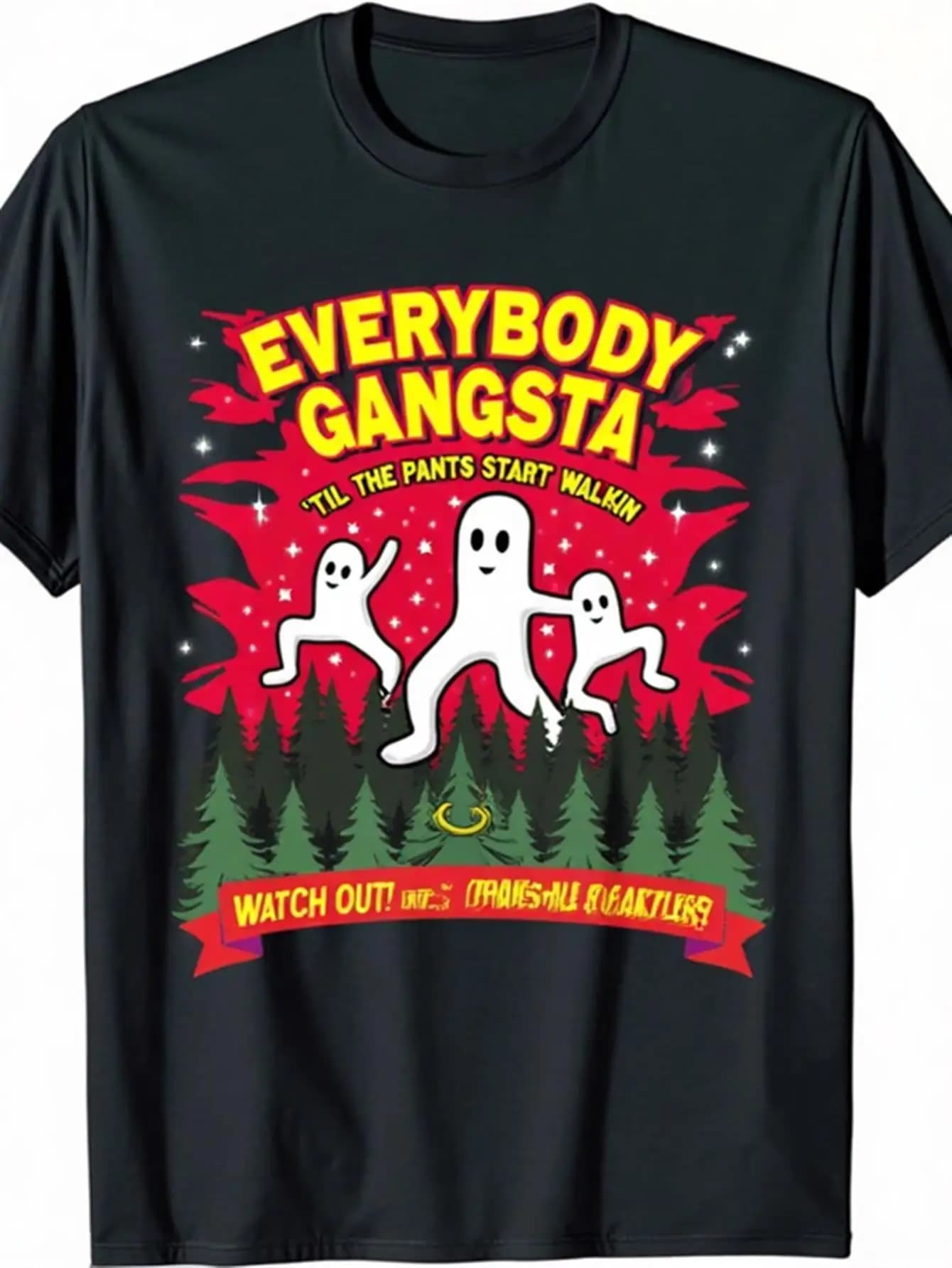 T-shirt unica da uomo Fresno Nightcrawler, 100% nero solido con motivi rossi, gialli e bianchi, girocollo casual a maniche corte, regalo di Natale, regalo puro da uomo, regalo di Halloween