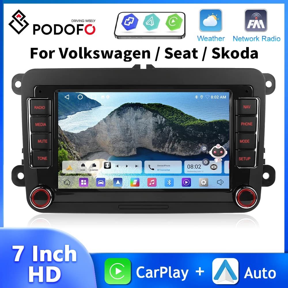 Podofo 7 ''2Din Autoradio Per VW/SAGITAR/MAGOTAN/JETTA/PASSAT Lettore Multimediale 2 + 64G 4Core Carplay Android Auto GPS WIFI FM RDS