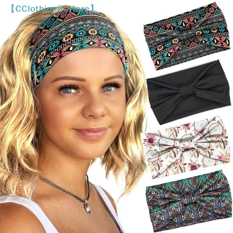 Fascia per capelli Bohemia Grid, turbante elasticizzato, accessori per capelli, copricapo, fascia per yoga e corsa, fasce per capelli larghe, copricapo【AliS8】