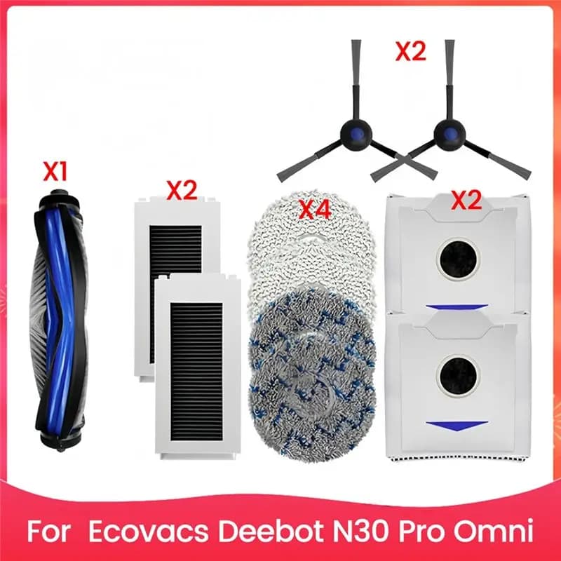 Kit di accessori PZHI per aspirapolvere robot Ecovacs Deebot N30 Pro Omni, spazzola principale, spazzola laterale, filtro HEPA, panno per la pulizia, sacchetti per la polvere