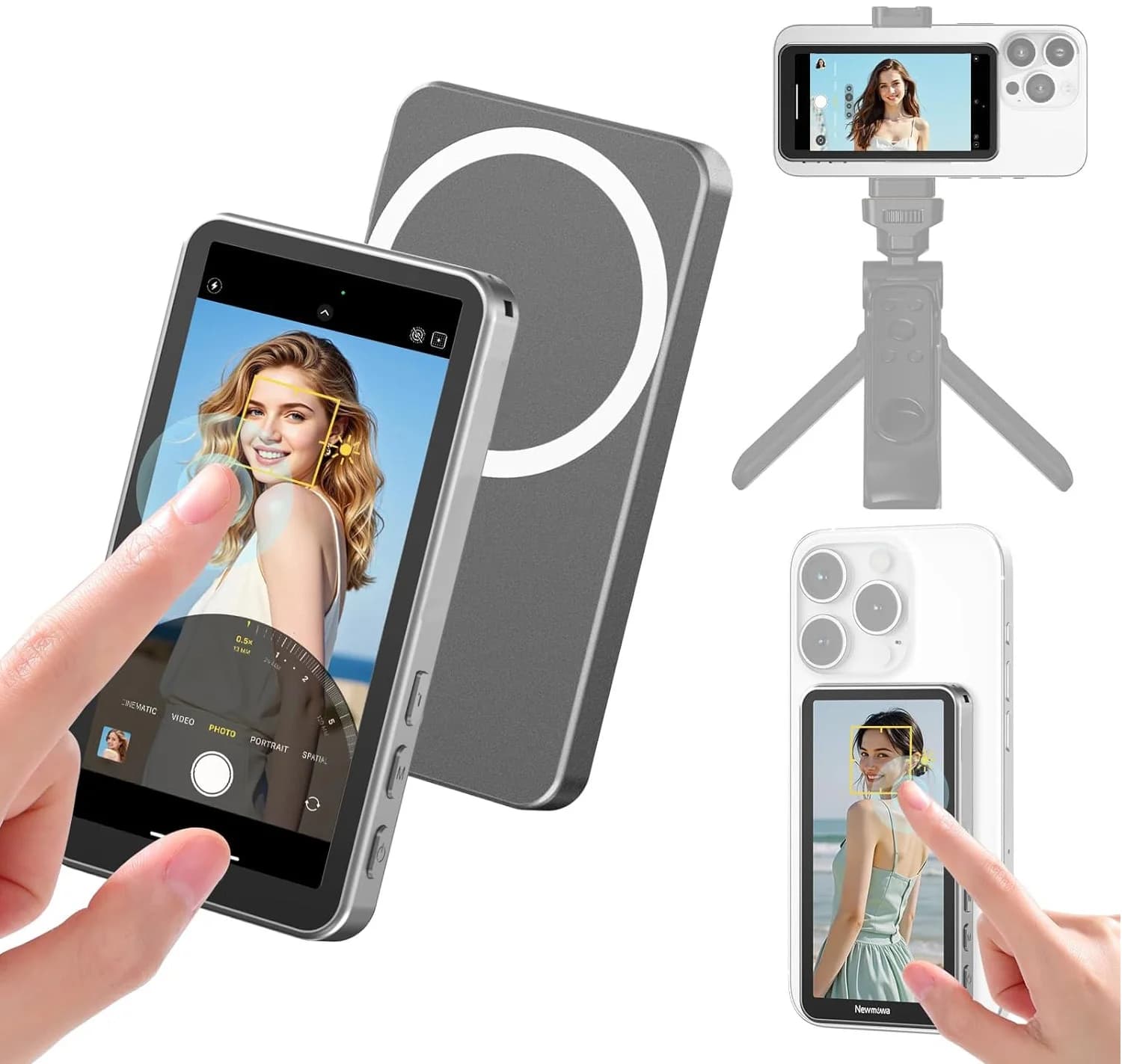 AHXJKA 4 Inch Touch Magnetic Vlog Selfie Monitor Screen Supports iPhone Android Back Camera Live For Selfie Live Video