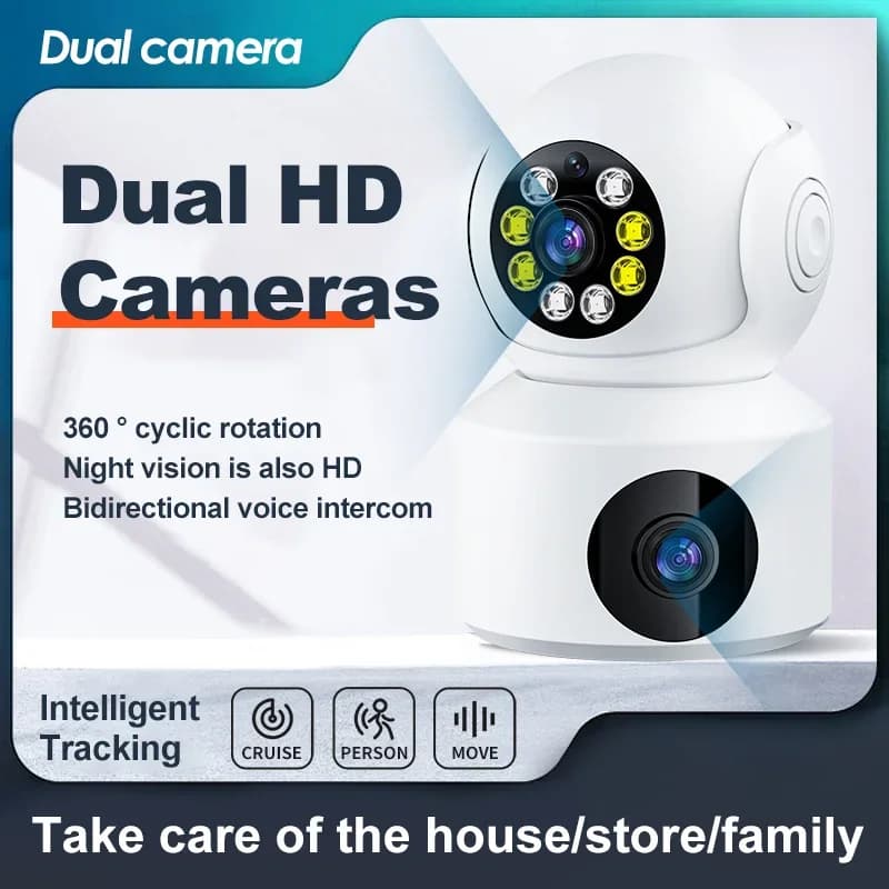 Telecamera IP WiFi PTZ Doppia lente 2.4G 1080P Visione notturna Voce bidirezionale Archiviazione nel cloud Monitoraggio della sicurezza esterna interna Baby monitor
