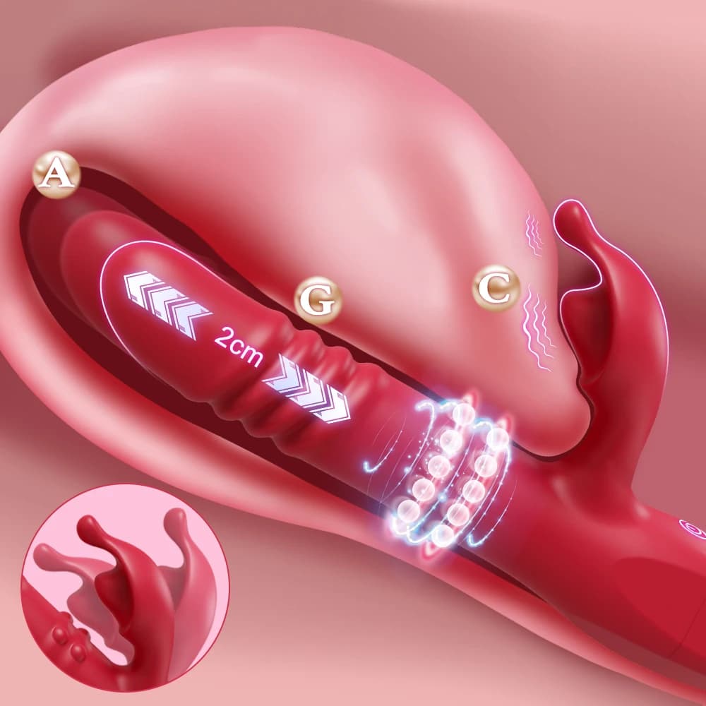 Vibratore del coniglio per le donne Dildo telescopico Potente punto G vibrante rotante con perline Stimolatore del clitoride Masturbatore femminile Giocattoli del sesso