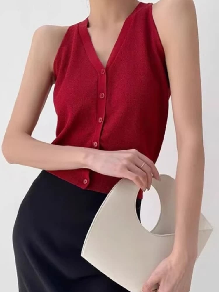 AOSSVIAO 2026 Top Estivo da Donna in Maglia con Bottoni, Maglietta Sottile Casual con Scollo a V Senza Maniche per Donna